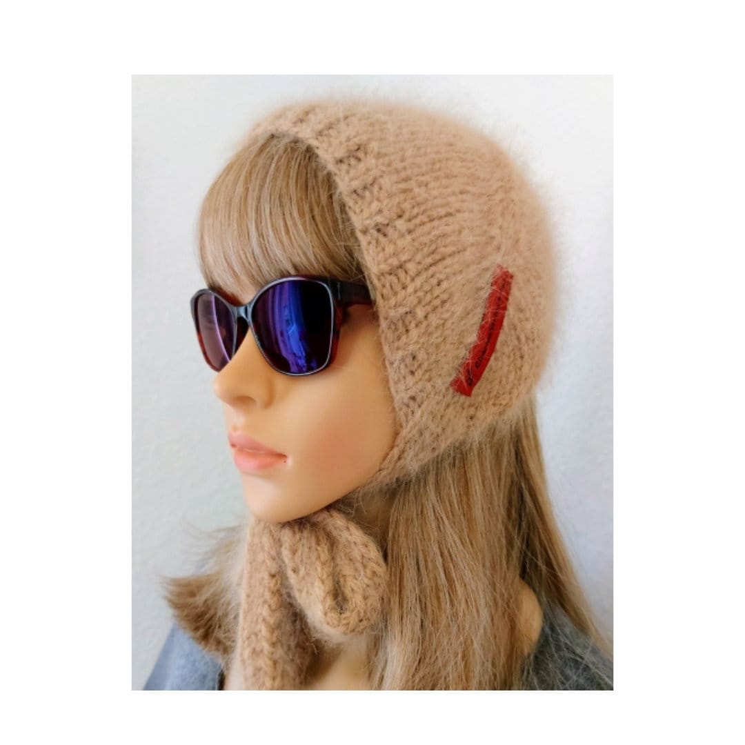 Hand Knitted Angora Hood With Ties, Womens Bonnet, Beanie Hats, Aviator Bonnet, Knitted Wool Hat, Gifts, Christmas Gifts von CharmeStrickmode