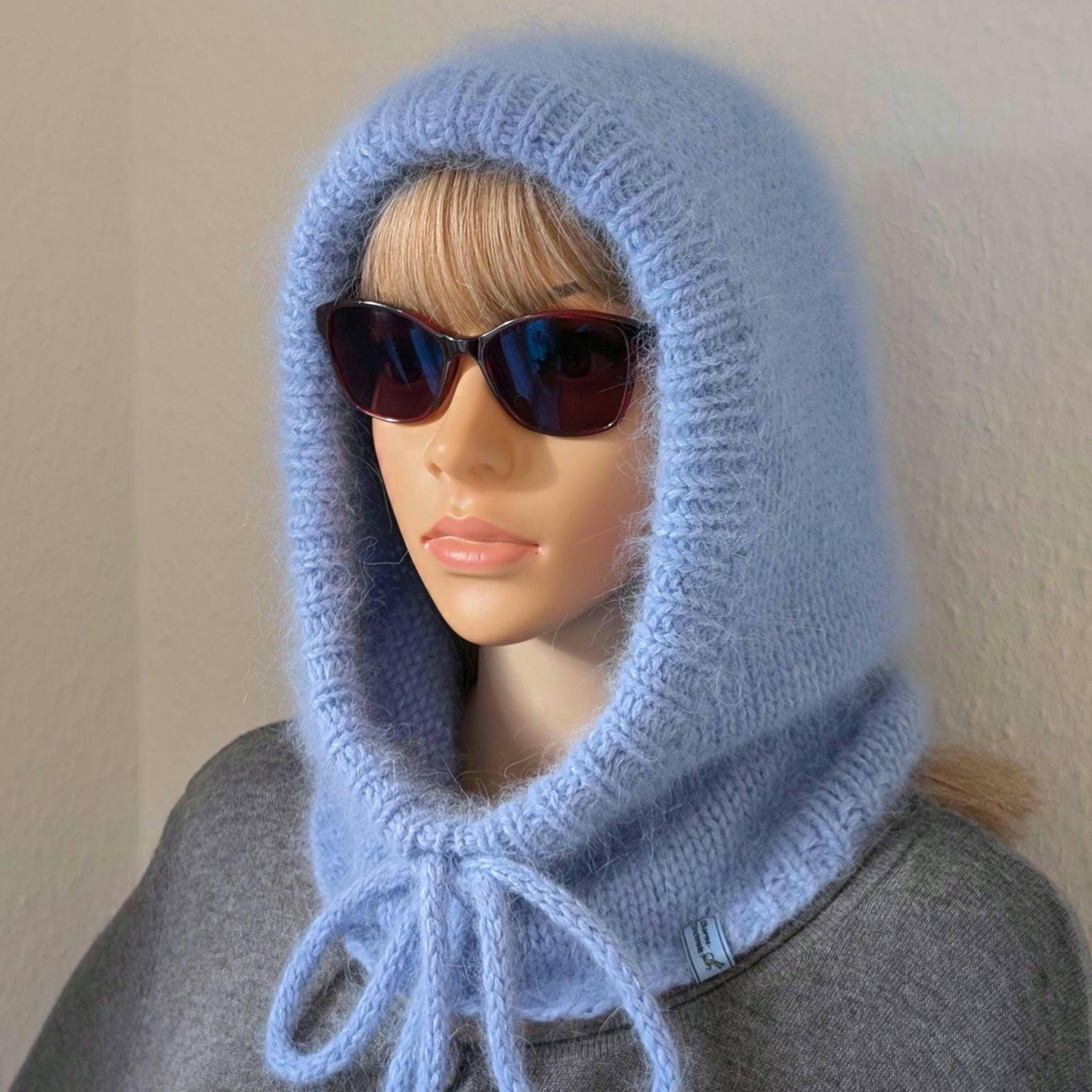 Hand Knitted Angora Hood With Ties, Womens Bonnet, Knitted Hood, Aviator Wool Hat, Gifts von CharmeStrickmode
