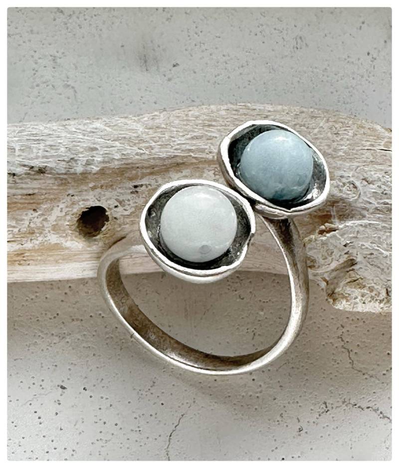 Ring Damen Silbern Mit Aquamarin Perlen von Charmecharmant
