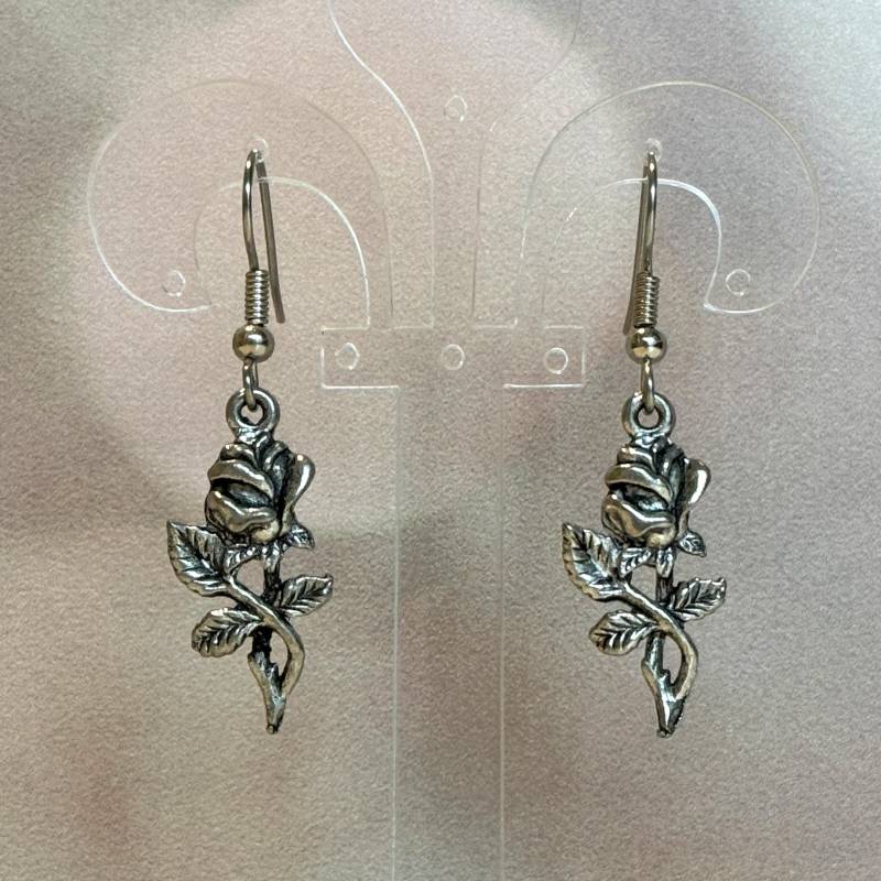Pewter Rose Ohrringe Edelstahl-Brisuren, Blumen Schmuck von CharmedGifts