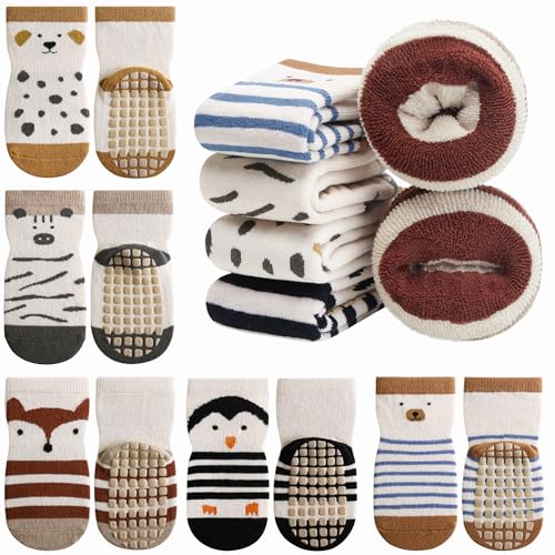 Charmi Baby Frottee Socken Abs Rutschfeste Stoppersocken 5er-Pack Pinguin-Fuchs-Bär 1-3 Jahre (Herstellergröße M) von Charmi