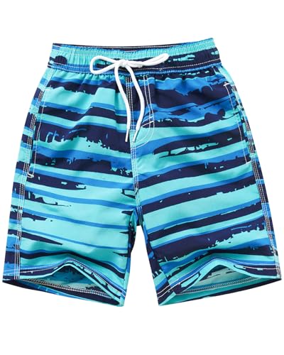 Charmi Jungen Badeshorts Badehose Schnelltrocknend mit Mesh-Futter Verstellbarem Tunnelzug Blaue Streifen 128-134 (Herstellergröße 8) von Charmi