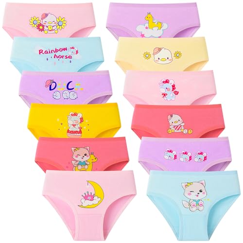 Charmi Mädchen Unterhosen Slips Unterwäsche Baumwolle 12er-Pack Katze-Einhorn-Ente 122-128 (Herstellergröße L) von Charmi