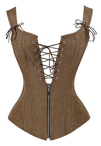 Charmian Damen-Renaissance-Schnür-Vintage-Bustier-Korsett ohne Knochen mit Strumpfbändern Braun Groß von Charmian