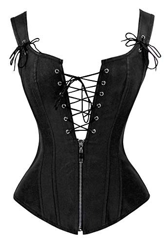 Charmian Damen-Renaissance-Schnür-Vintage-Bustier-Korsett ohne Knochen mit Strumpfbändern Schwarz 3X-Large von Charmian