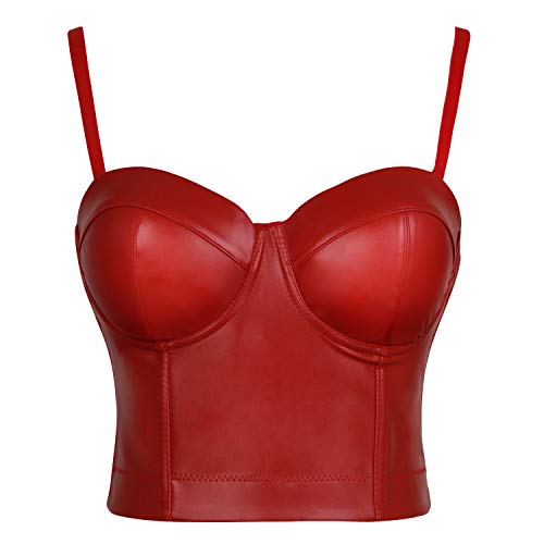 Charmian Damen Spaghettiträger Push Up Kunstleder Bustier Crop Top BH red XX-Groß von Charmian