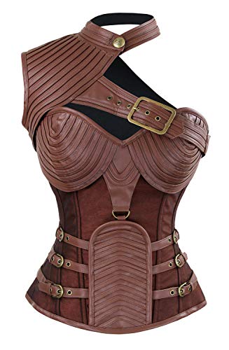 Charmian Damen Steampunk Gothic Schwerer starker Stahl ohne Knochen Korsett mit Reißverschluss Braun 3X-Groß von Charmian