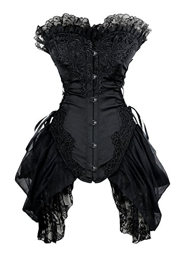 Charmian Sexy trägerloses Gothic-Korsett mit Blumenstickerei für Damen mit Spitzenrock Schwarz 4X-Groß von Charmian