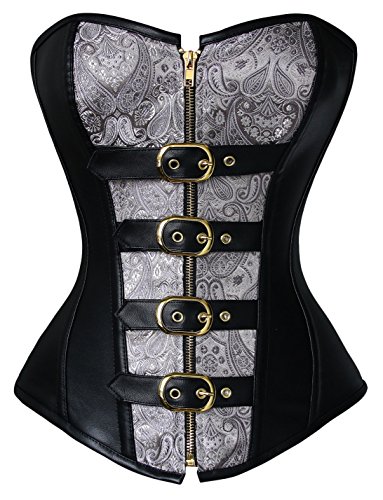 Charmian Women's 12 Spiral Steel Bones Steampunk Vintage Faux Leather Zipper Overbust Corset Zipper-black Large von Charmian