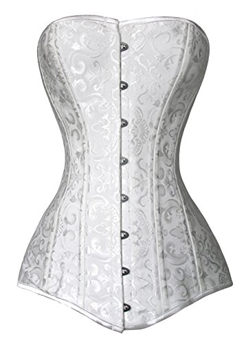 Charmian Women's Spiral Steel Boned Brocade Long Torso Hourglass Body Shaper Corset Satin White Small von Charmian