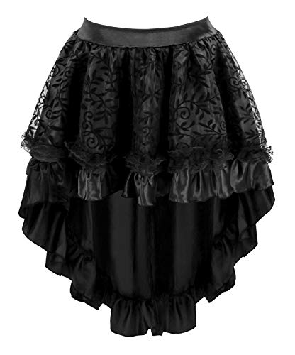 Charmian Women's Steampunk Retro Gothic Vintage Satin High Low Skirt with Zipper Black Small von Charmian