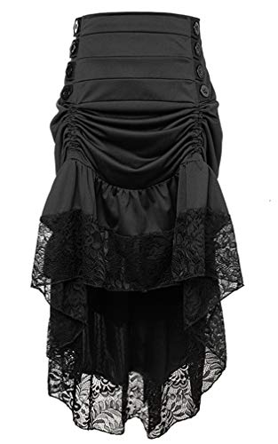 Charmian Women's Steampunk Victorian Gothic High Waist Lace Trim Ruffled High Low Bustle Skirt Black 4X-Large von Charmian