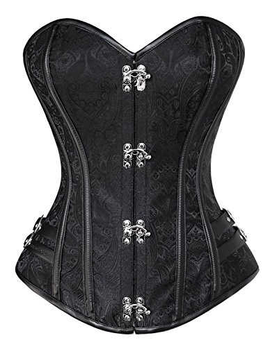 Charmian Women's Steel Boned Steampunk Gothic Vintage Embroidery Overbust Corset Plus Size Black 3X-Large von Charmian