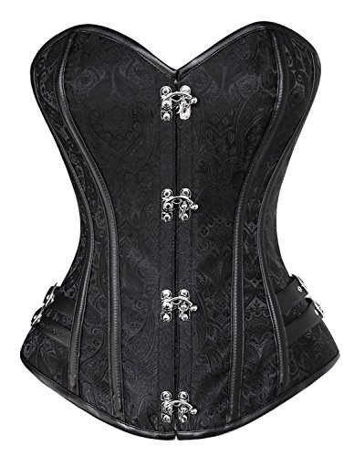 Charmian Women's Steel Boned Steampunk Gothic Vintage Embroidery Overbust Corset Plus Size Black 6X-Large von Charmian