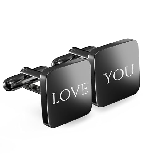 Charmify Personalisierte Manschettenknöpfe für Männer, graviert – Geschenkbox – Geschenk für Bräutigam, Trauzeugen & Trauzeugen – Schwarz – quadratisch – lokal hergestellt (UK) von Charmify