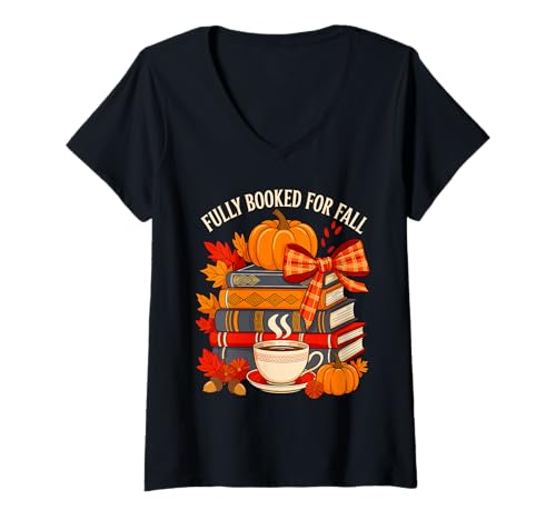Damen Kuschelige Herbstlesestunden: Herbstbücher T-Shirt mit V-Ausschnitt Damen Kuschelige Herbstlesestunden: Herbstbücher T-Shirt mit V-Ausschnitt von Charming Autumn Creations