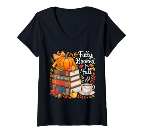 Damen Kuschelige Herbstlesestunden: Herbstbücher T-Shirt mit V-Ausschnitt Damen Kuschelige Herbstlesestunden: Herbstbücher T-Shirt mit V-Ausschnitt von Charming Autumn Creations
