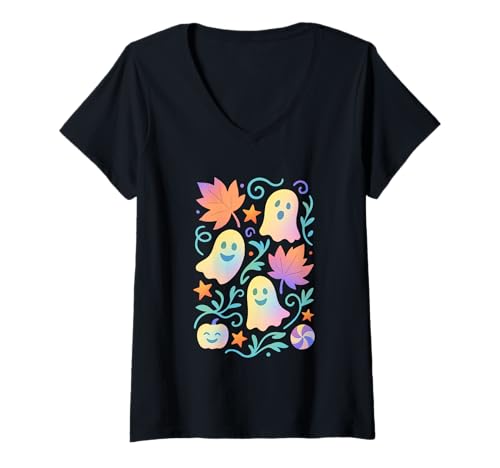 Damen Entzückende Geister mit Blättern, Halloween-Spaß T-Shirt mit V-Ausschnitt Damen Entzückende Geister mit Blättern, Halloween-Spaß T-Shirt mit V-Ausschnitt von Charming Autumn Ghosts And Leaves Whimsy