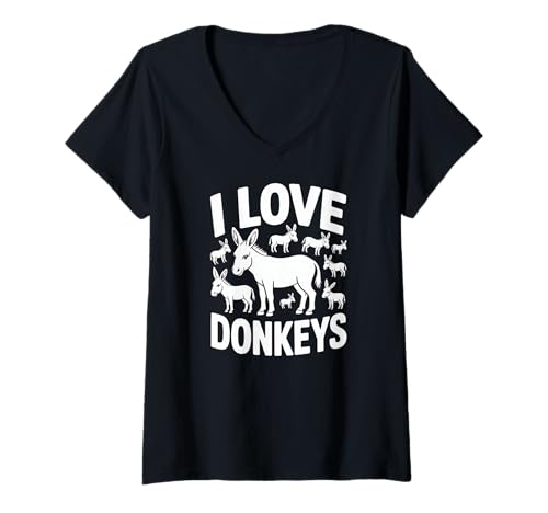 Damen I Love Donkeys Niedliche Tierliebhaber T-Shirt mit V-Ausschnitt Damen I Love Donkeys Niedliche Tierliebhaber T-Shirt mit V-Ausschnitt von Charming Donkey Animal Lovers Delight