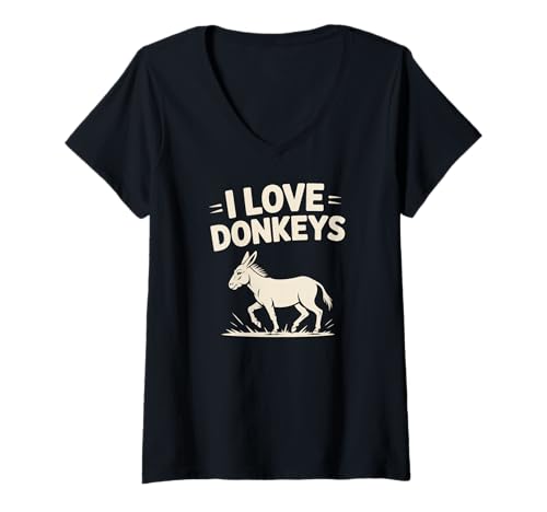 Damen I Love Donkeys Niedlicher Tier-Cartoon-Spaß T-Shirt mit V-Ausschnitt Damen I Love Donkeys Niedlicher Tier-Cartoon-Spaß T-Shirt mit V-Ausschnitt von Charming Donkey Enthusiast Apparel