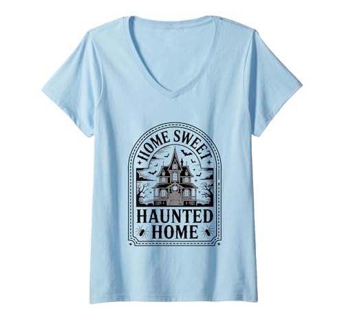 Damen Home Sweet Haunted Home im gotischen Hausdesign T-Shirt mit V-Ausschnitt Damen Home Sweet Haunted Home im gotischen Hausdesign T-Shirt mit V-Ausschnitt von Charming Eerie Abode Haunted Mansion Decor