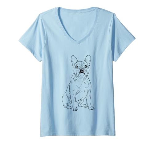 Damen Elegantes Design der französischen Bulldogge T-Shirt mit V-Ausschnitt von Charming French Bulldog Silhouette Art