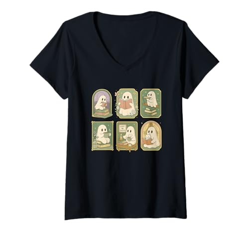 Damen Bezaubernde Geisterlesung Lost In Chapters T-Shirt mit V-Ausschnitt Damen Bezaubernde Geisterlesung Lost In Chapters T-Shirt mit V-Ausschnitt von Charming Ghostly Book Lovers Collection