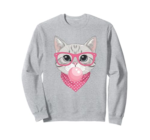 Niedliche Katze Bubblegum Kitty Rosa Brille Bandana Frauen Mädchen Sweatshirt Niedliche Katze Bubblegum Kitty Rosa Brille Bandana Frauen Mädchen Sweatshirt von Charming Kitty Lab