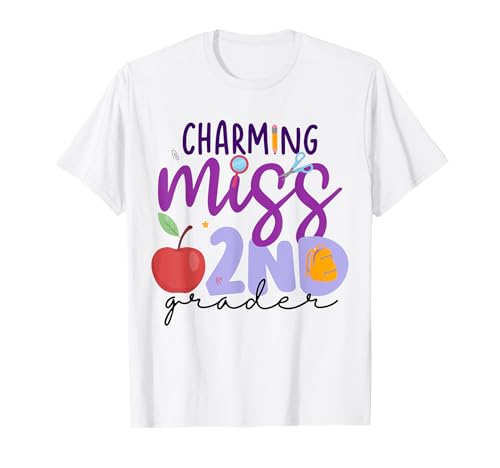 Charmantes Fräulein der 2. Klasse Kleines süßes Mädchen der zweiten Klasse T-Shirt Charmantes Fräulein der 2. Klasse Kleines süßes Mädchen der zweiten Klasse T-Shirt von Charming Miss 2nd Grader Back To School Design