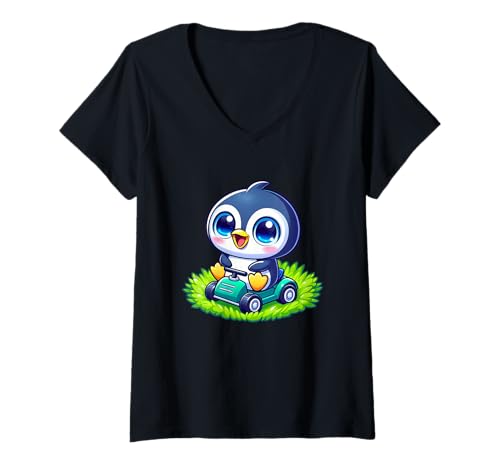 Damen Niedlicher Pinguin-Mährasen für Gartenliebhaber T-Shirt mit V-Ausschnitt Damen Niedlicher Pinguin-Mährasen für Gartenliebhaber T-Shirt mit V-Ausschnitt von Charming Penguin Gardener Landscape Mower