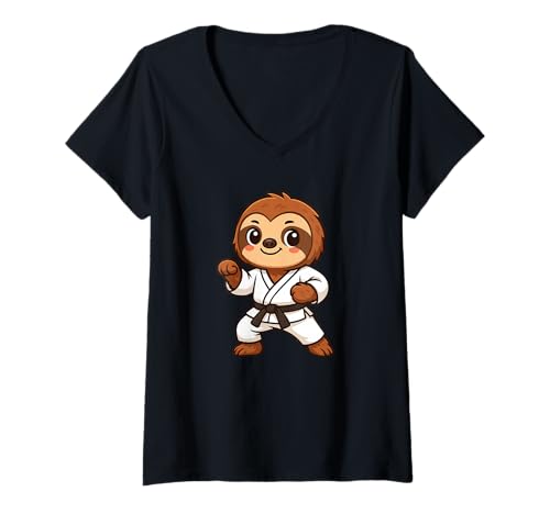 Damen Niedliches Karate-Faultier-Cartoon-Comic-Kinderkampfsport T-Shirt mit V-Ausschnitt Damen Niedliches Karate-Faultier-Cartoon-Comic-Kinderkampfsport T-Shirt mit V-Ausschnitt von Charming Sloth Karate Martial Arts Cartoon Design