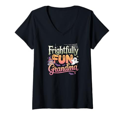 Damen Schrecklich lustiges Halloween mit Oma, Hexengeister T-Shirt mit V-Ausschnitt Damen Schrecklich lustiges Halloween mit Oma, Hexengeister T-Shirt mit V-Ausschnitt von Charming Spooky Halloween Apparel Cool Grandmas
