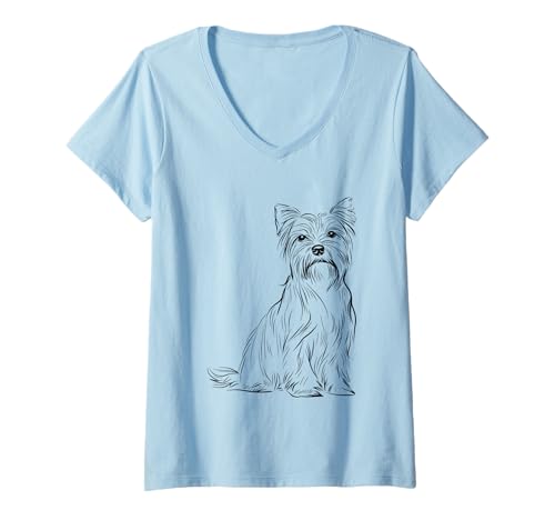 Damen Detaillierte Yorkshire Terrier Illustration T-Shirt mit V-Ausschnitt Damen Detaillierte Yorkshire Terrier Illustration T-Shirt mit V-Ausschnitt von Charming Yorkshire Terrier Lovers Pet