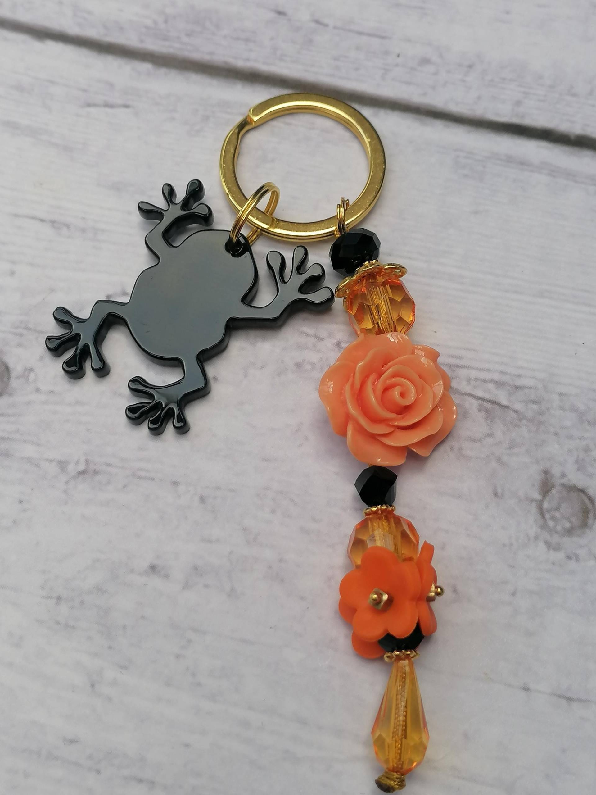 Schwarz - Oranger Frosch, Perlen Schlüsselanhänger, Taschenanhänger, Rucksackanhänger Schwarz - Oranger Frosch, Perlen Schlüsselanhänger, Taschenanhänger, Rucksackanhänger von CharmingDesignCrafts