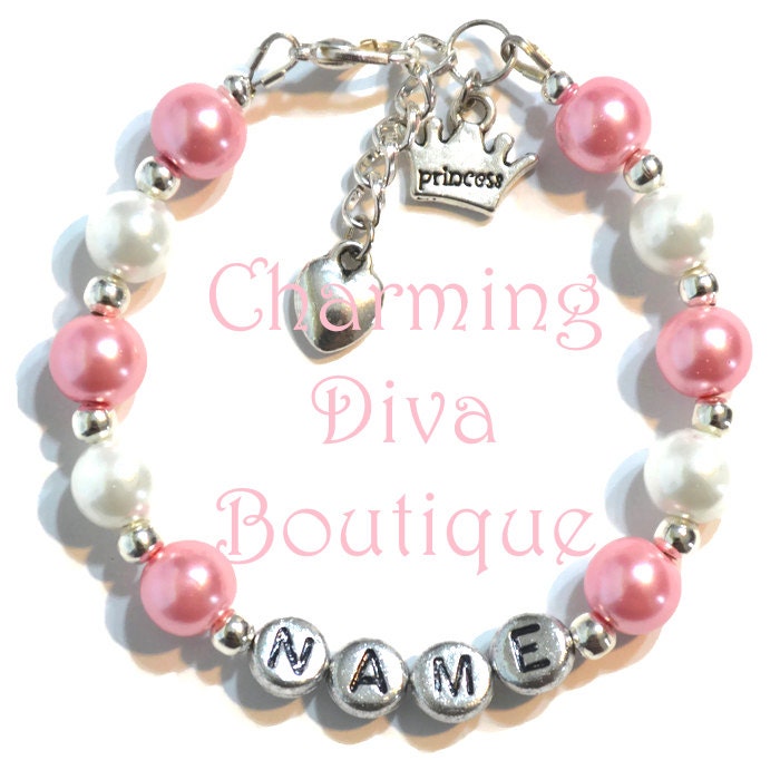 Personalisiertes Armband Prinzessin Krone Charm Für Mädchen/Kinder/Baby/Neugeborene/Kinder/Damen/Teen/Frauen Handgemacht von CharmingDivaBoutique