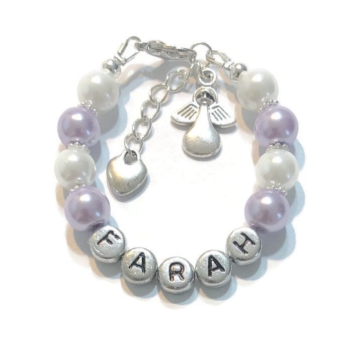 Personalisiertes Engel Armband-Guadian Charm Armband-Perlen-Name Armband-Religiöser Schmuck-Baby/Mädchen/Jungen/Teenager/Kinder Taufe Geschenk von CharmingDivaBoutique