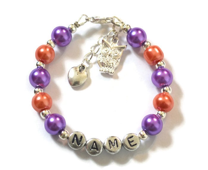 Personalisiertes Eulen-Charm-Armband Halloween Für Kinder/Kinder/Mädchen/Jungen/Teenager Handgemachtes Geschenk Beliebiger Name von CharmingDivaBoutique
