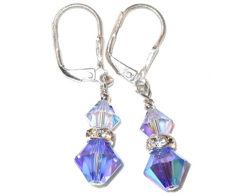 2-Farbig Blaue Kristall Ohrringe Light & Dark Sapphire Sterling Silber Ohrhänger Swarovski Elements - Clip-On Oder Pierced von CharminglyYoursToo