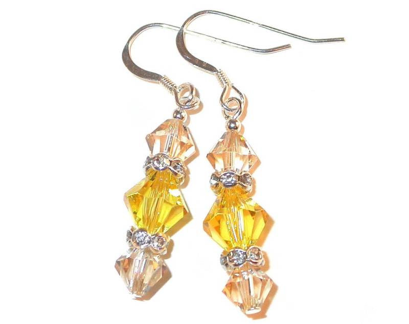 2-Farbig Light Topas Gelb Kristall Ohrhänger Golden Shadow Sterling Silber Swarovski Elements - Clip-On Oder Pierced von CharminglyYoursToo