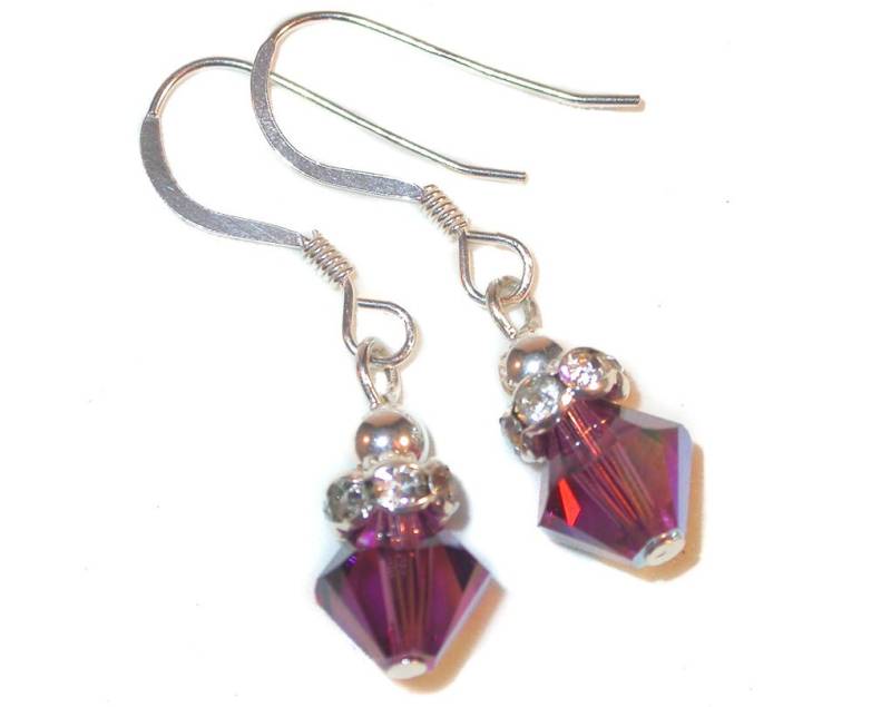 Amethyst Lila Kristall Februar Geburtsstein Ohrhänger 8M Sterling Silber Swarovski Elements Clip-On & Pierced von CharminglyYoursToo