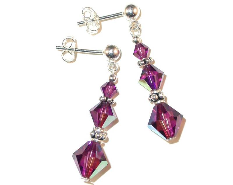 Amethyst Lila Kristall Ohrhänger Bali Sterlingsilber Swarovski Elements - Clip-On Oder Pierced von CharminglyYoursToo