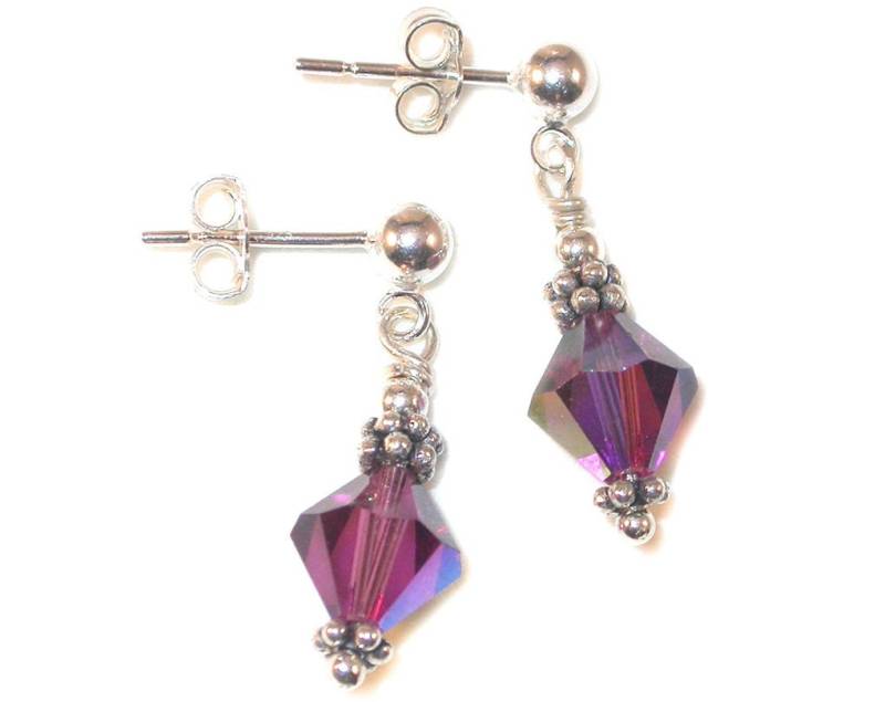 Amethyst Lila Kristall Ohrringe Bali Sterling Silber Februar Geburtsstein Swarovski Elements - Clip-On & Pierced von CharminglyYoursToo