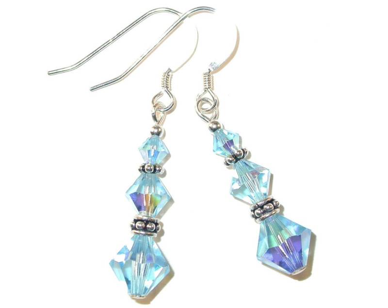 Aquamarin Aqua Blue Kristall Ohrringe Sterlingsilber Ohrhänger Swarovski Elements - Clip-On Oder Pierced von CharminglyYoursToo