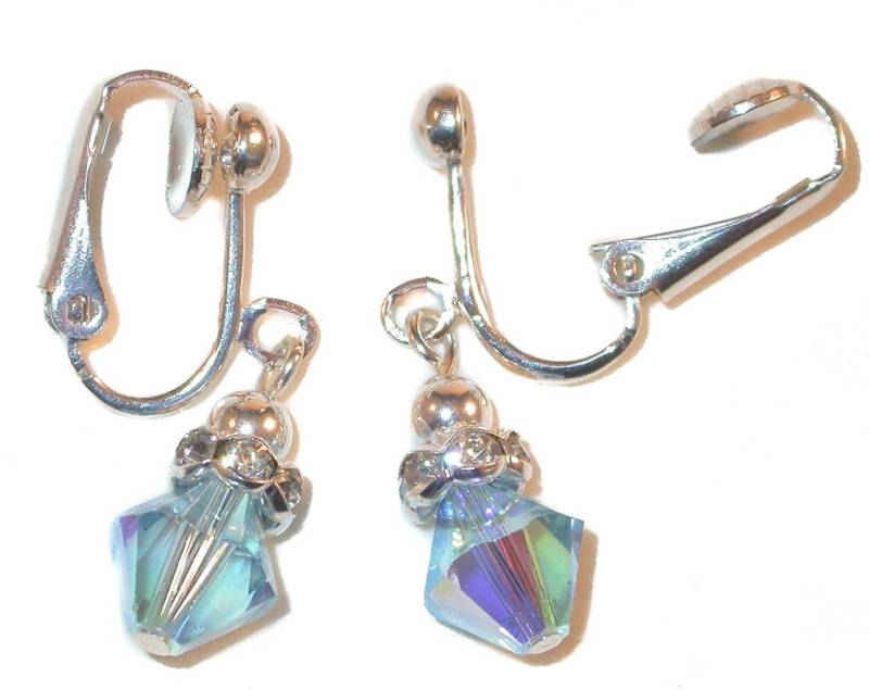 Aquamarine Blue Crystal March Geburtsstein Ohrringe 8M Sterling Silber Swarovski Elements Clip-On & Pierced von CharminglyYoursToo