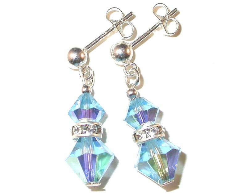 Aquamarine Blue Crystal Ohrringe Sterlingsilber Swarovski Elements - Clip-On Oder Pierced Aquamarine Blue Crystal Ohrringe Sterlingsilber Swarovski Elements - Clip-On Oder Pierced von CharminglyYoursToo