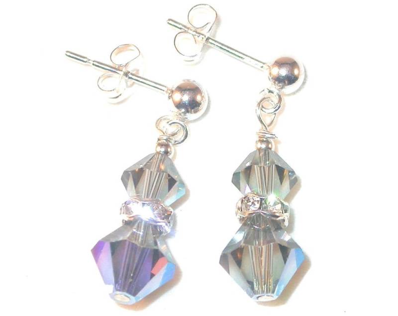 Black Diamond Graue Kristall Ohrringe Sterlingsilber Swarovski Elements - Clip-On Oder Pierced von CharminglyYoursToo