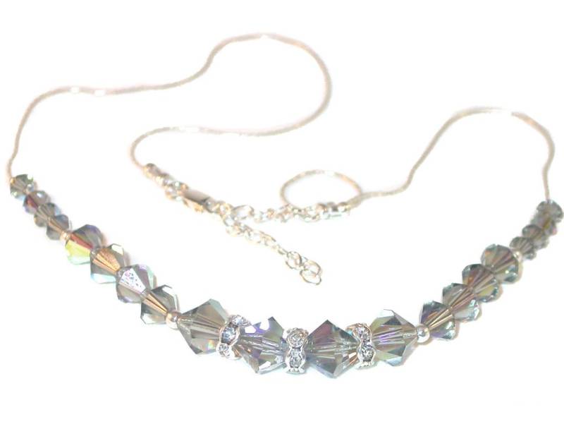 Black Diamond Kristall Halskette Sparkly Grey Sterling Silber Swarovski Elements Handgefertigt von CharminglyYoursToo