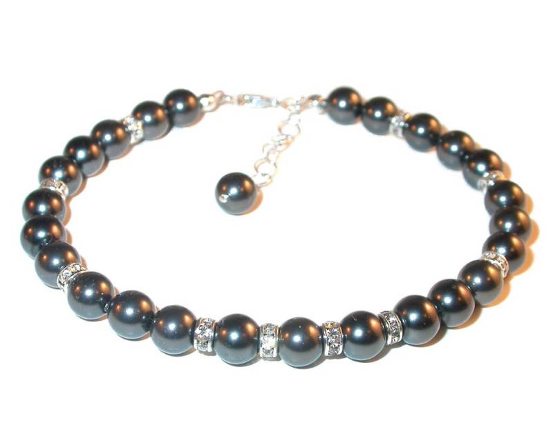 Black Pearl Armband Sterling Silber Braut Swarovski Elements von CharminglyYoursToo