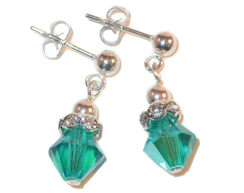 Blue Zircon Teal Crystal Dezember Geburtsstein Ohrringe 8M Sterling Silber Swarovski Elements Clip-On & Pierced von CharminglyYoursToo