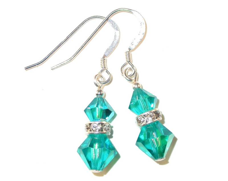 Blue Zircon Teal Crystal Ohrringe Sterlingsilber Ohrhänger Swarovski Elements - Clip-On Oder Pierced von CharminglyYoursToo